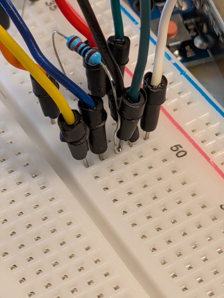 Wires plugged into breadboard